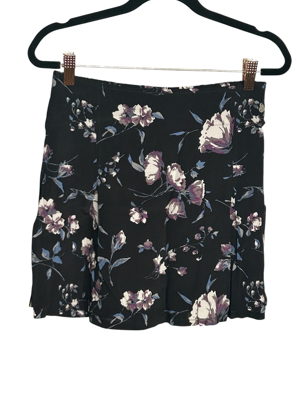 Kendall & Kylie Black Mini Skirt with Purple & Blue Floral Print